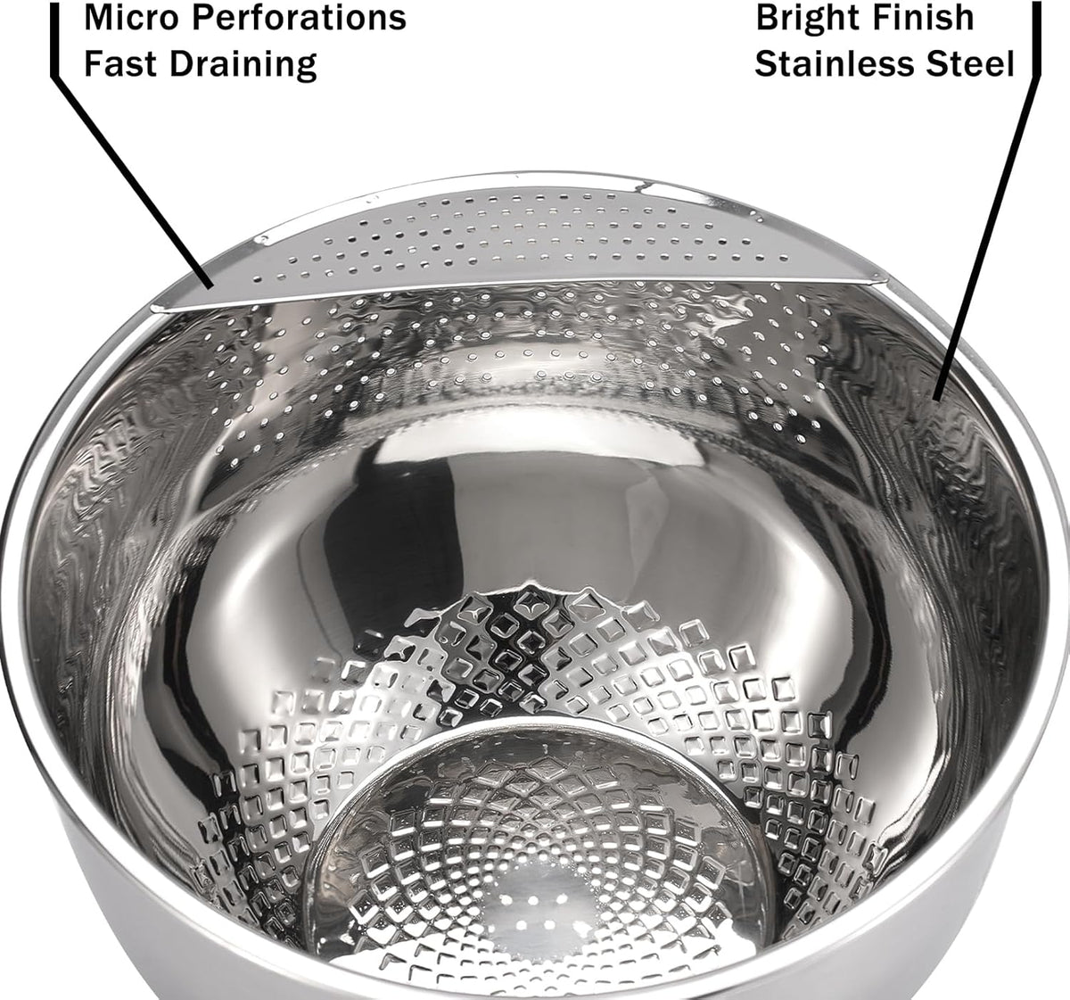Rice Washing Bowl with Strainer Quinoa Washer Bowl, Stainless Steel Side Drainers Colander for Cleaning Fruits, Vegetables, and Beans - Versatile Kitchen Tool