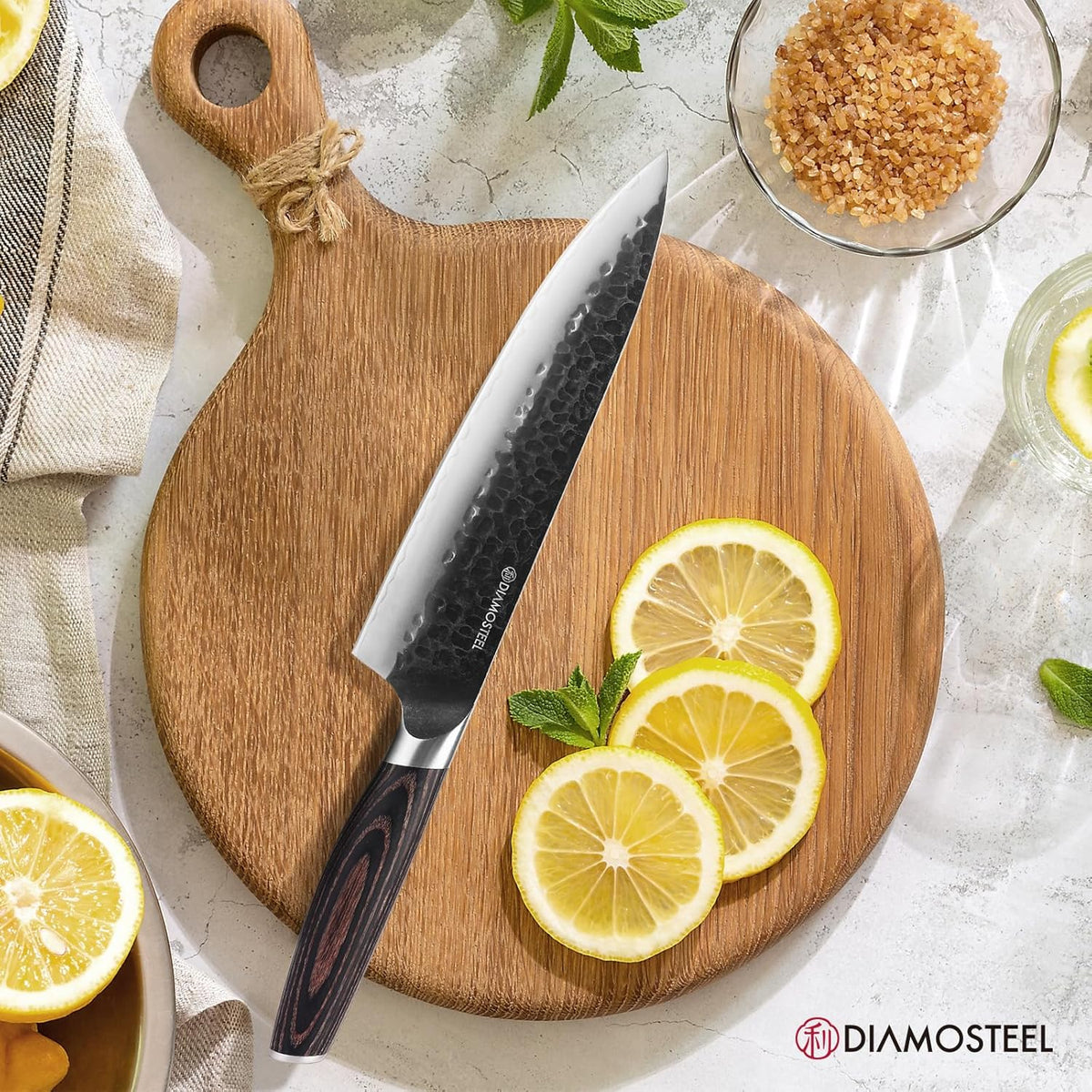 Chef Knife - 8-Inch Professional Kitchen Knife - Hammered Black Oxide Blade Japanese 9CR18MOV High Carbon Stainless Steel Sharp Gyuto Knife - Ergonomic Pakkawood Handle with Present Box