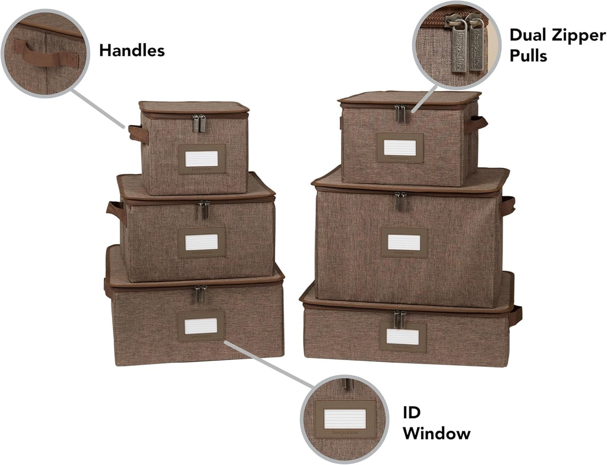 Covermates Keepsakes Dish Storage Box - Stackable, Reinforced Handles, China Storage, Brown Heather