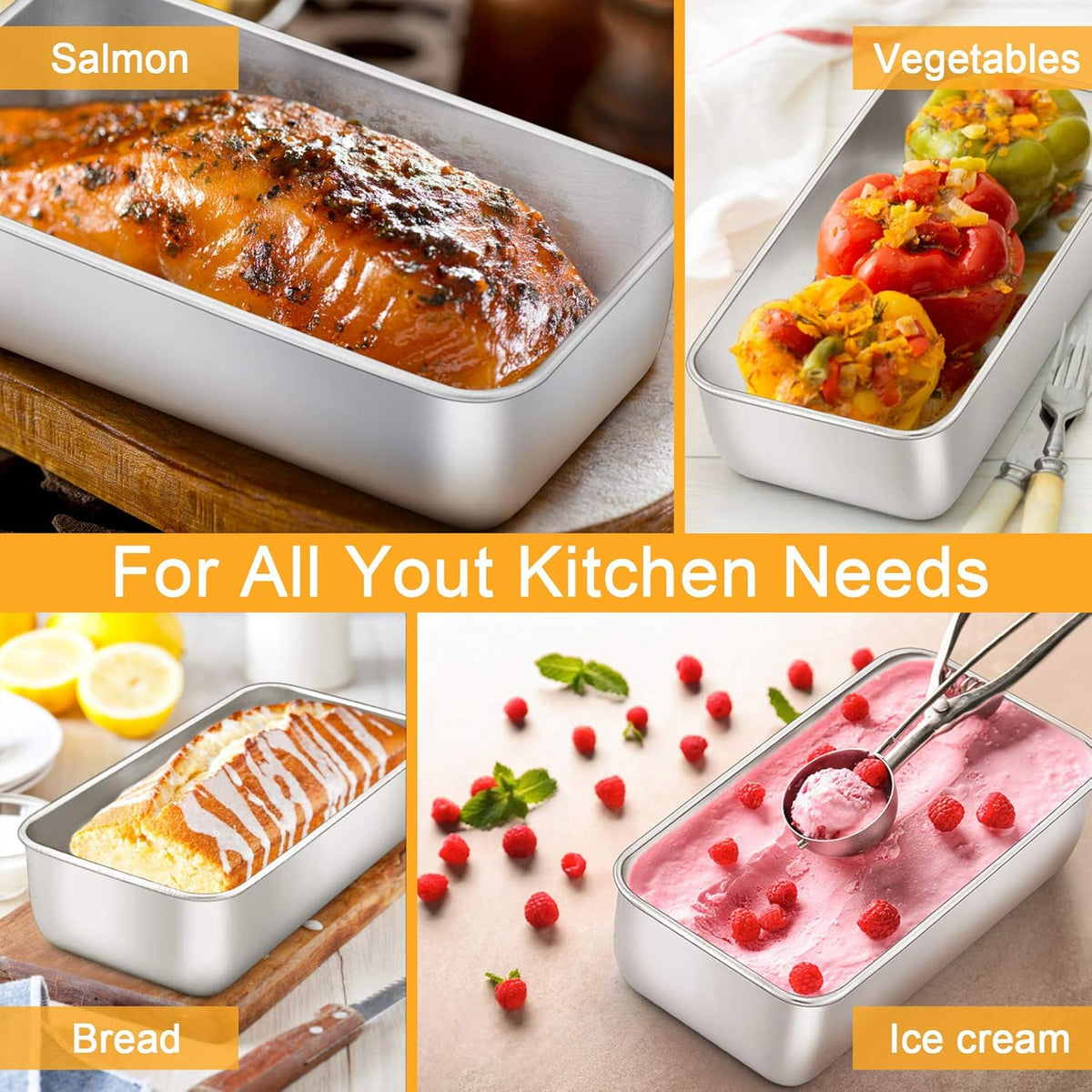 E-far Loaf Pan for Baking Bread, 9 x 5 Inch Stainless Steel Baking Loaf Pans, Metal Bakeware for Bread Meatloaf Cake Brownies, Healthy & Non Toxic, Easy Release & Dishwasher Safe - Set of 2
