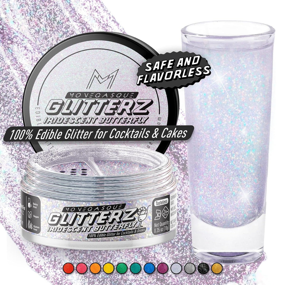 MONÉGASQUE Iridescent Edible Glitter for Drinks 10g – Halloween Edible Glitter for Cakes & Cocktails - Cocktail & Drink Shimmer Powder - Food Decorating Sprinkles, Cupcakes, & Cake Decorations Spray