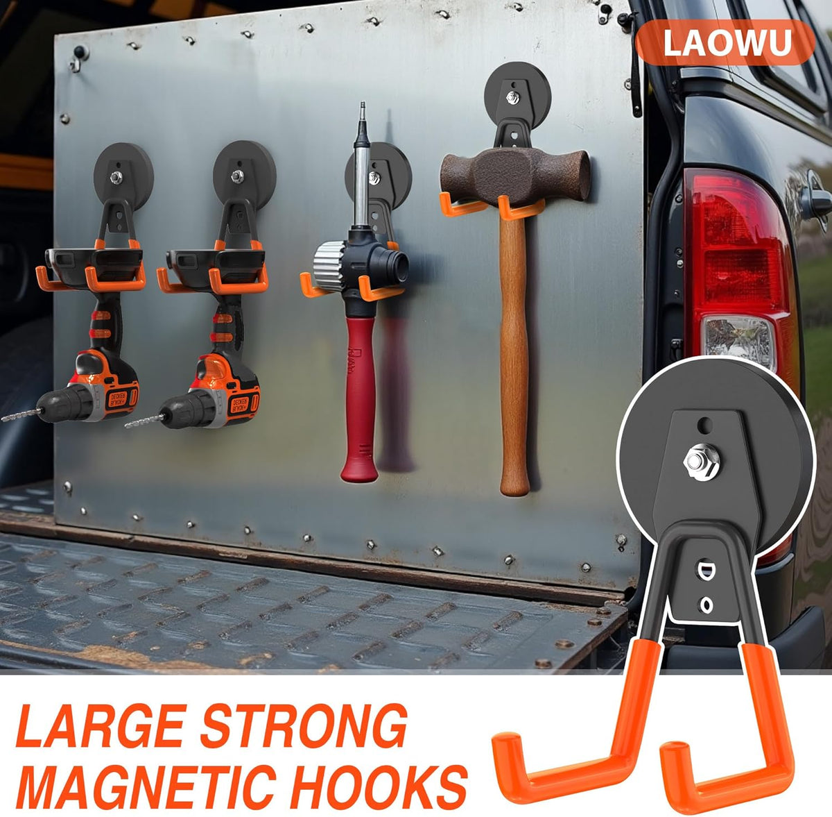 3Pcs Large Magnetic Hooks Heavy Duty for Garage, Magnet Hooks for Hanging Heavy Duty, Strong Magnet Storage Hooks for Hanging Garage Tools& Garden Tools