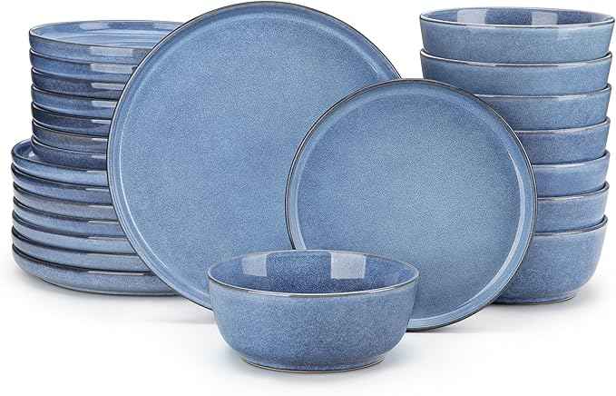 vancasso ANYA 24 Pieces Plates and Bowls Set, Blue Dinnerware Sets, Reactive Glaze Dishes Set for 8, Ceramic Dishware Sets Kitchen Dinner Set, Microwave & Dishwasher Safe