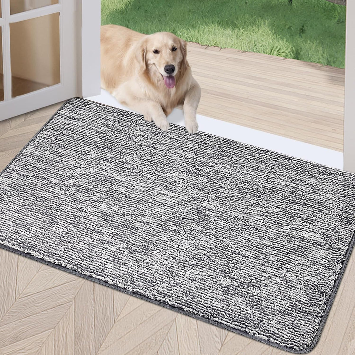 REFETONE Indoor Doormat, Front Door Mat 32"x48" Absorbent Rubber Backing Non Slip Back Door Mats, Washable Low-Profile Inside Floor Mat Door Rugs for Entryway, Resist Dirt Mud Mat for Dogs, Dark Grey