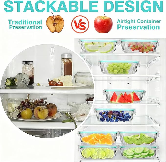 5-Packs, 36 Oz Glass Meal Prep Containers with Snap Locking Lids Glass Food Containers,Airtight Lunch Container,Microwave, Oven, Freezer and Dishwasher