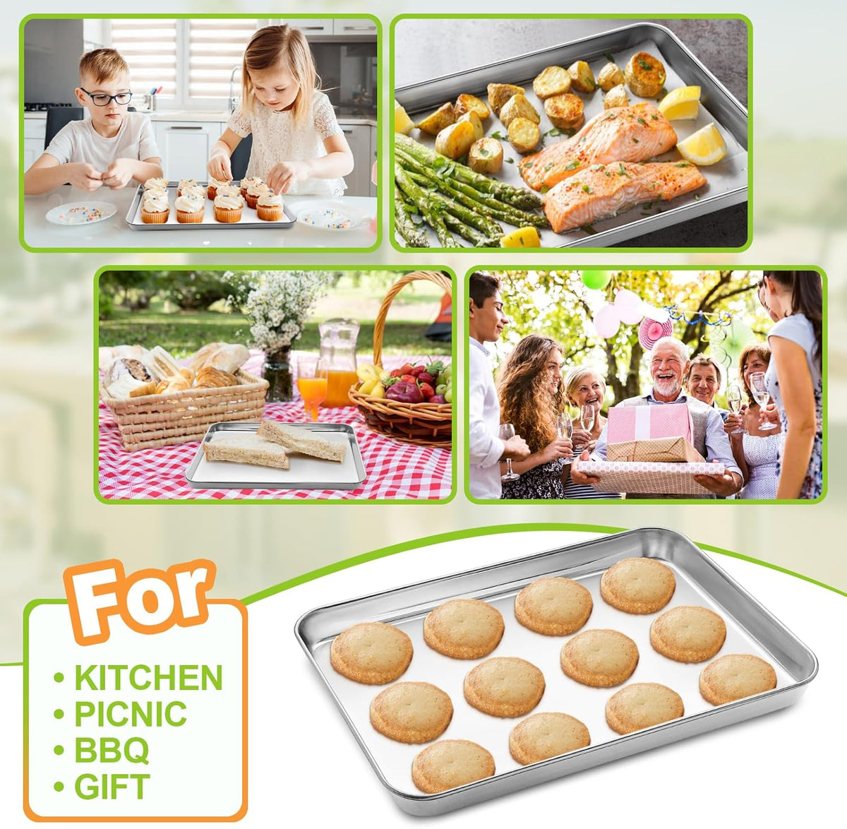 Half Sheet Pan of 2, CEKEE Stainless Steel Baking Sheet Pan Tray Cookie Sheet, Size 18 x 13 x 1 inch, Healthy & Non Toxic, Rust Free & Mirror Finish, Easy Clean & Dishwasher Safe