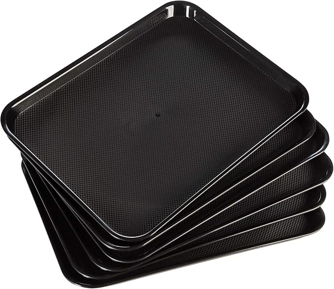 Rectangular Plastic Serving Trays,Fast Food Serving Cafeteria Trays,17"X13",Set of 6 (Black)