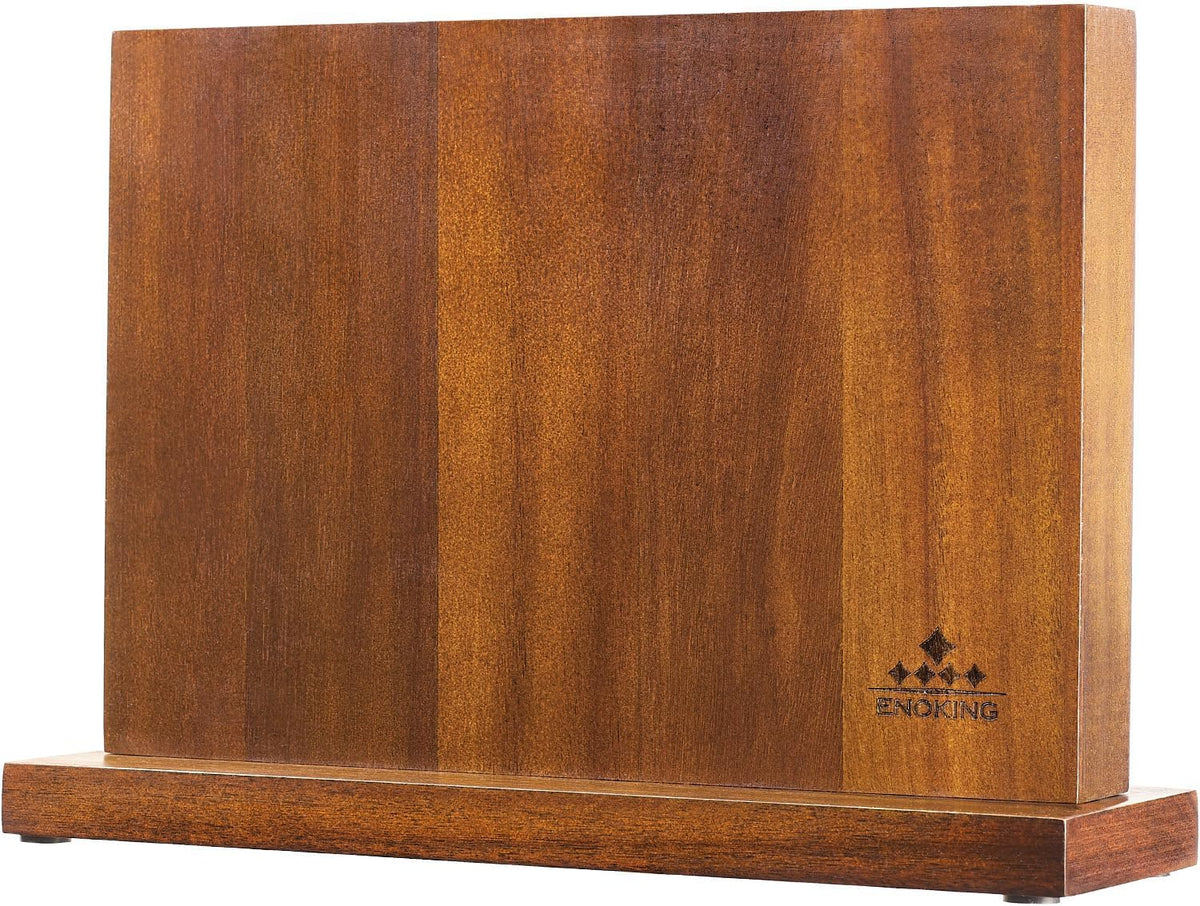 ENOKING Magnetic Knife Block 12.5 x 9 Inches, Double Side Magnetic Knife Holder Built in Three Powerful Magnets Strip, Acacia Wood Universal Knife Storage Organizer for Kitchen Counter