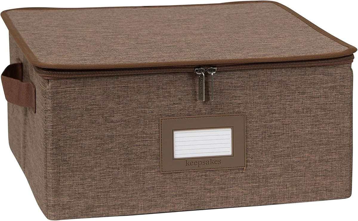 Covermates Keepsakes Dish Storage Box - Stackable, Reinforced Handles, China Storage, Brown Heather