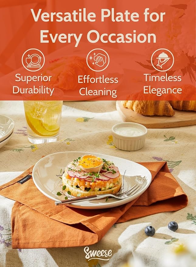 Sweese 7.8" Porcelain Dessert Plates Set, Grey, Set of 6 - Scratch Resistant, Dishwasher Microwave Safe