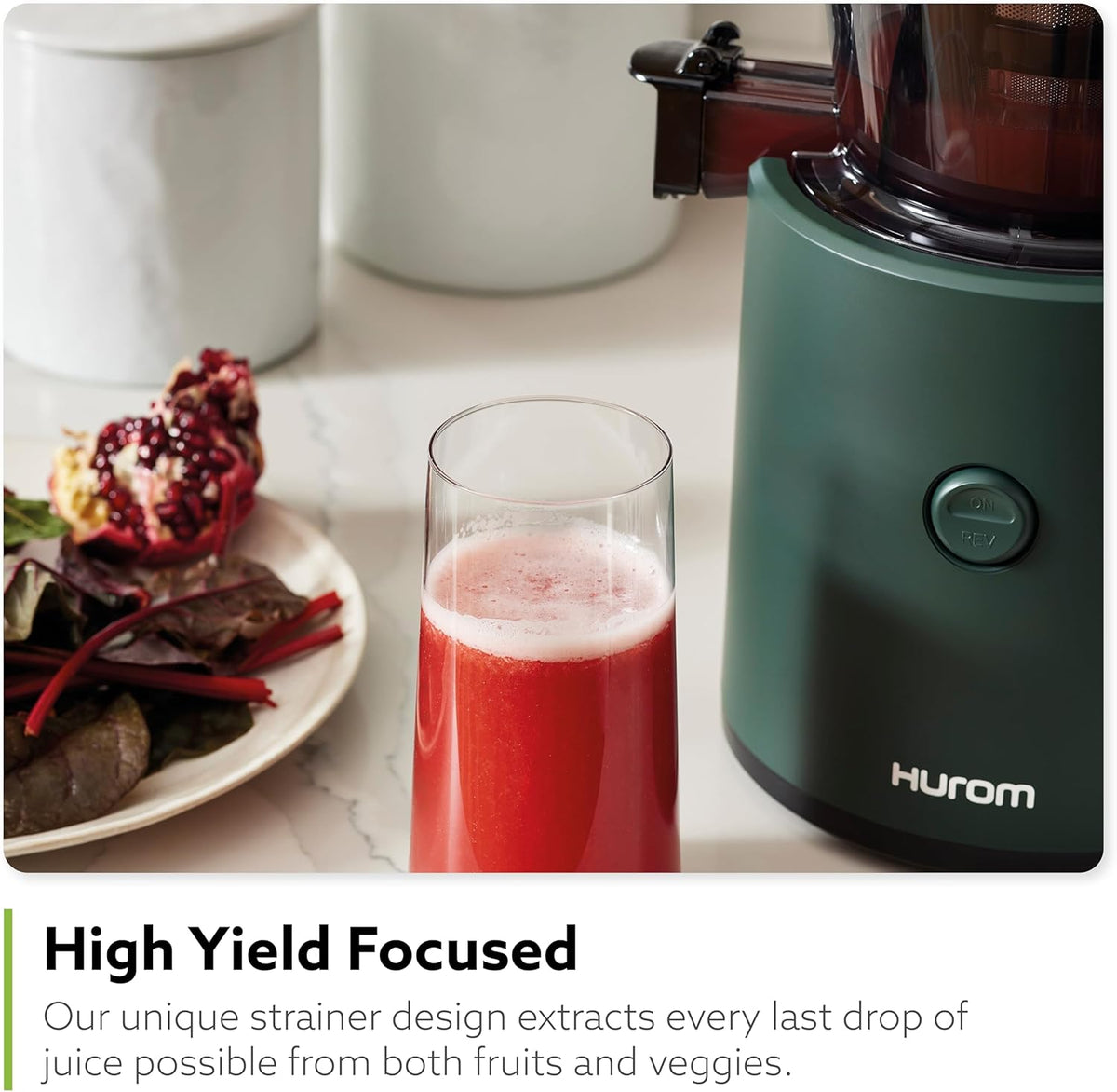 Hurom H320 Cold Press Juicer Machine, Easy to Clean Masticating Slow Juicer, Coarse Strainers, Self-Feeding, Hands Free, Family Size, Quiet Motor, Easy Assembly (Kale/Dark Green)