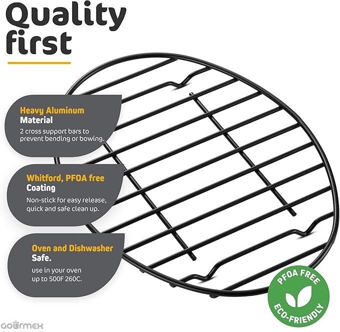 GOURMEX Black Oval Roasting Rack with Integrated Feet | Stainless Steel Kitchen Rack With Non-Stick Coating, PTFE Free | Oven and Dishwasher Safe | Ideal for Cooking, Roasting, Drying, Grilling