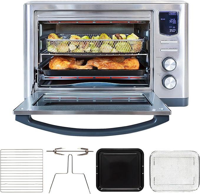 Kenmore Toaster Oven Air Fryer - Fry Chicken, Rotisserie, Bake Bread, Cookie, Pizza Dehydrator Racks Convection Kitchen Appliances 26 Quart Horno Freidora De Aire Stainless Steel