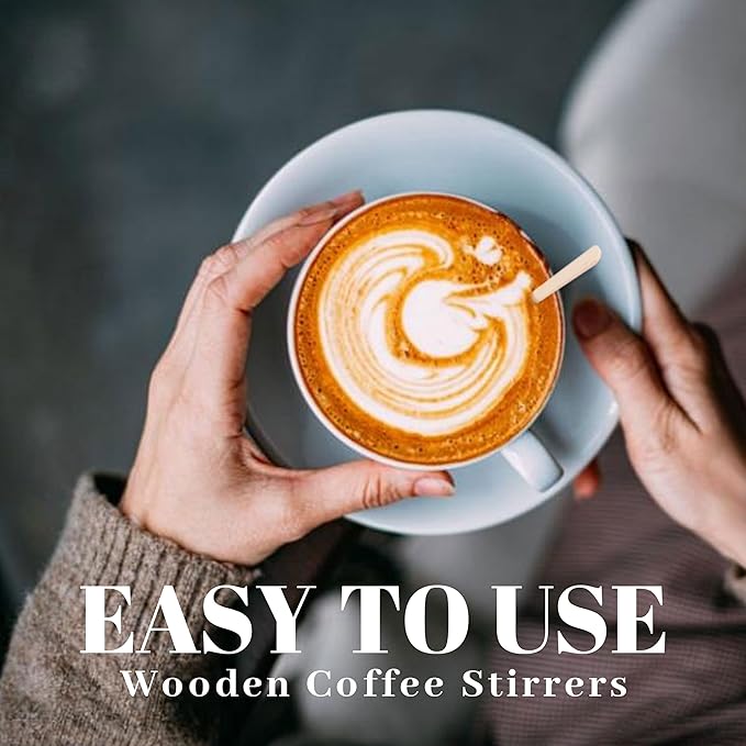ANTETOK Wooden Coffee Stirrers - Coffee Stir Sticks 5.5 Inch,100pcs Disposable Swizzle Sticks,Swizzle Drink Sticks for Coffee,Tea,Cocktail and Hot Chocolate