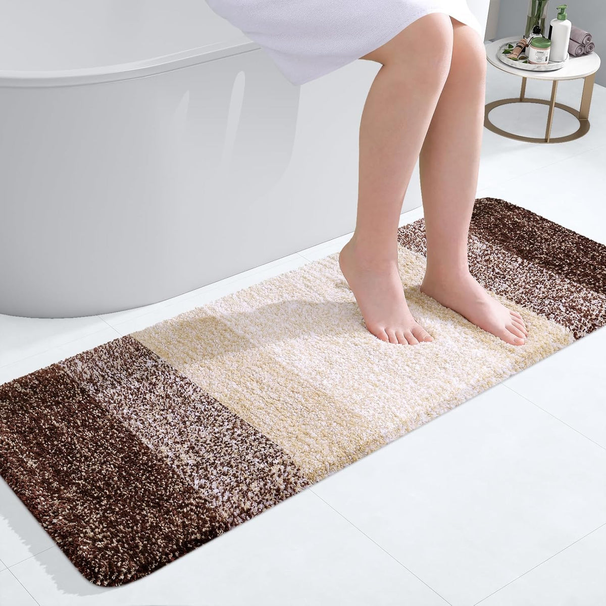 OLANLY Bathroom Runner Rugs 47x17, Extra Soft Absorbent Microfiber Bath Rugs, Rubber Backing, Quick Dry, Machine Washable Bath Mats for Bathroom Floor, Tub and Shower, Home Decor Accessories, Brown