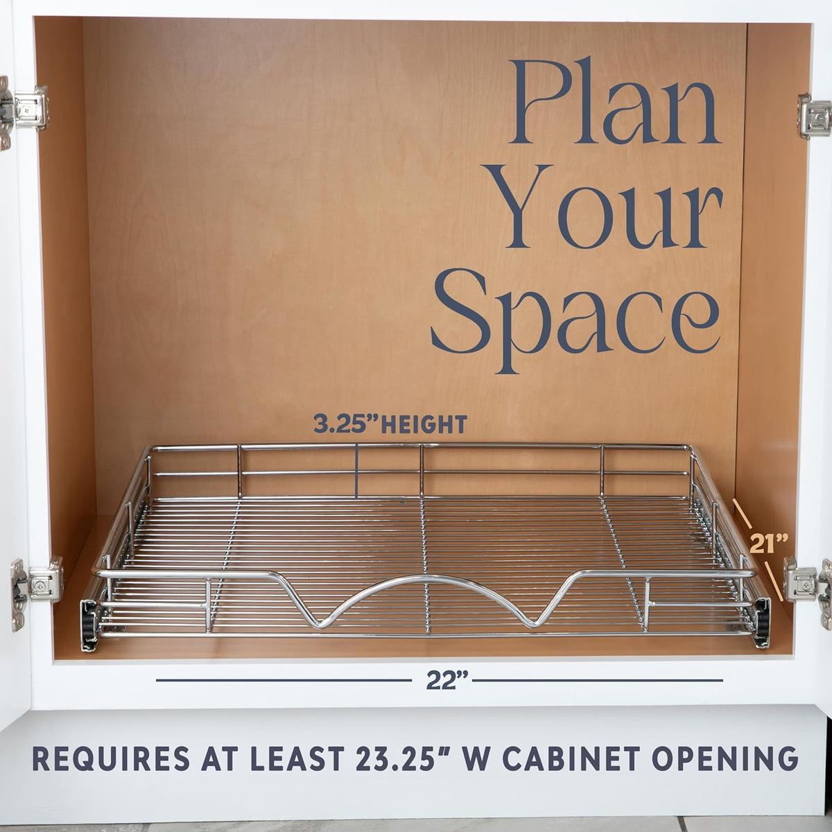 HOLDN’ STORAGE Pull Out Cabinet Organizer, Heavy Duty Caddy w/Lifetime Limited Warranty -22”W x 21”D - Requires At Least 23-1/4” Cabinet Opening, Steel Metal Cabinet Drawers Slide Out, Chrome