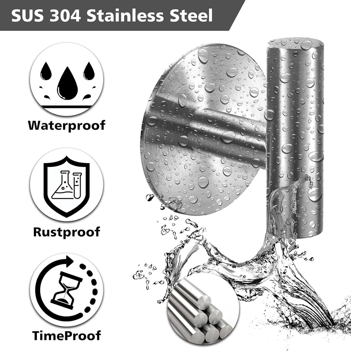Adhesive Hooks Heavy Duty Wall Hooks Stainless Steel Waterproof Shower Hooks, Adhesive Holders Coat Robe Hooks for Hanging, Wall Mounted Towel Hooks for Bathroom Kitchen - 4 Pack