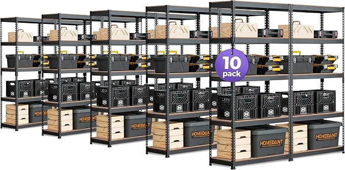 HOMEDANT 5 Tier Storage Shelves Adjustable Laminated Boltless Garage Metal Shelving Unit Heavy Duty Utility Rack Shelf Warehouse Pantry Closet Kitchen 35.9" W x 16.2" D x 71.3" H 10Pack