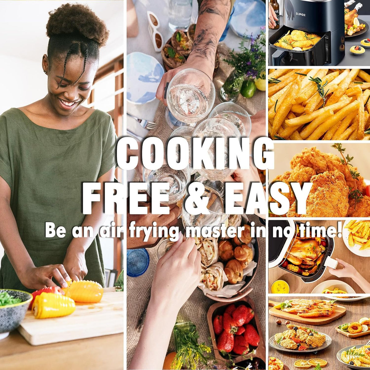 TZARROT Air Fryer Magnetic Cheat Sheet Set, Over 200 Foods Air Fryer Cooking Guide Flip Chart Magnetic, Air Fryer Accessories Cooking Time Charts and Recipe Booklet