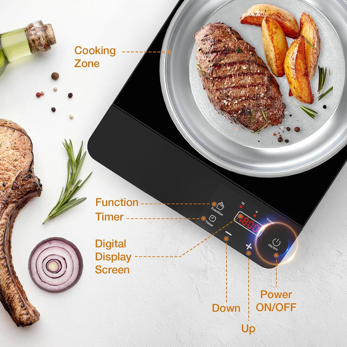 Induction Cooktop,1800W Portable Induction Burner & 10 Inch Fry Pan,110V-120V Hot Plate for Home, Electric Cooktop with 8 Power & 8 Temperature Levels,Timer