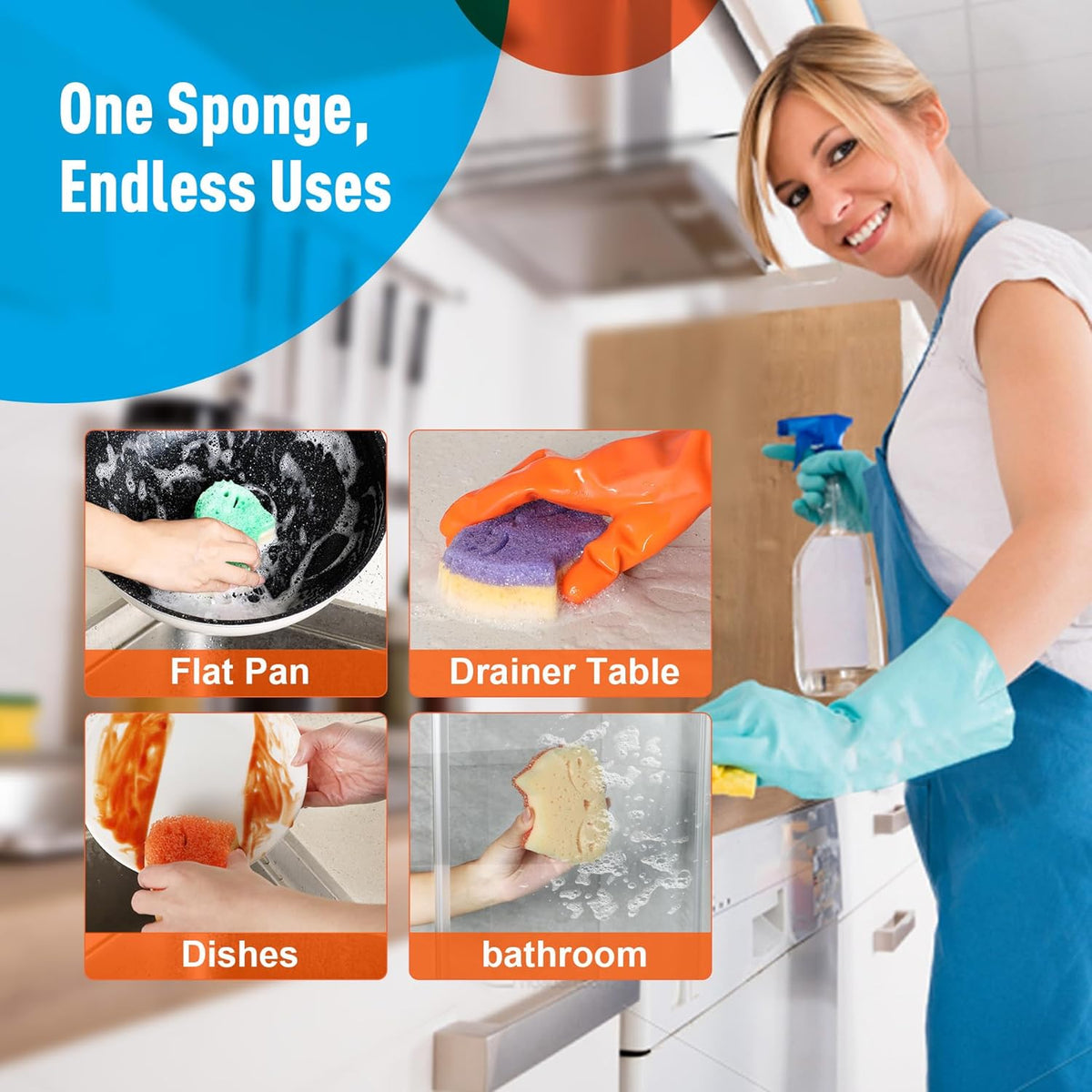 12 Pcs Scrubber Sponge Cat Smiley Shape Cleaning Sponge Double Sided Dish Sponge Multi-Purpose Sponges for Cleaning Dishes, Furniture, Kitchen, Bathroom