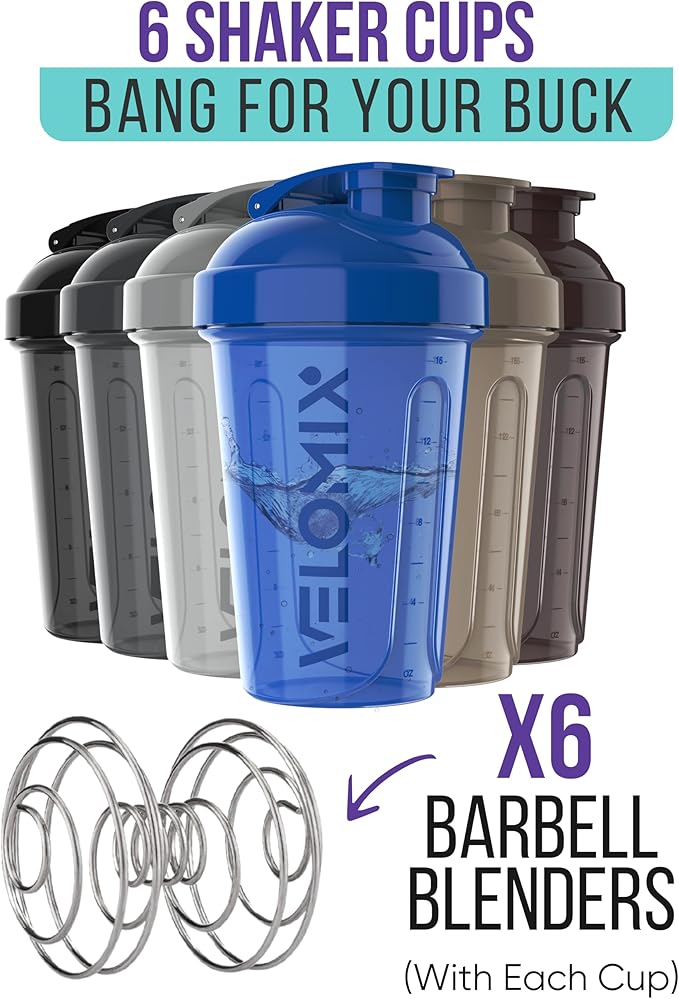 VELOMIX -6 PACK- Shaker Cups for Protein Shakes 20 oz - 6x Wire Whisk | Leak Proof Protein Shaker Bottle for Protein Shakes, Shaker Bottle Pack for Pre & Post Workout, Shaker Cup (Modern Neutrals)