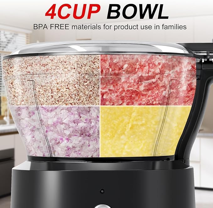 Food Processor Electric Food Chopper with 4.5-Cup(1000ml) Vegetable Chopper & Meat Grinder,BPA Free, Stainless Steel Blade for Chopp, Slice, Mince, Grind, and Puree, for Baby Food & Family Use