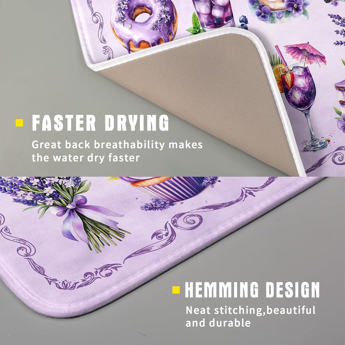 Purple Dish Drying Mats for Kitchen Counter Washable Drying Pad Absorbent Coffee Mat - Delicious Afternoon Tea