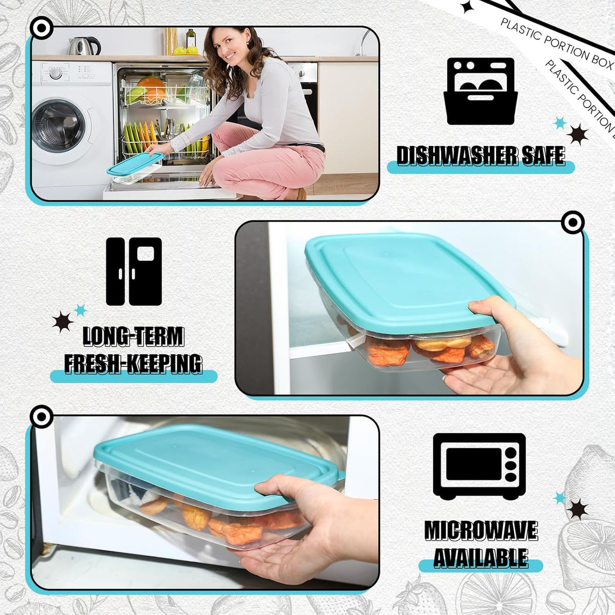 18 Pcs 33 Oz/ 4 Cups Plastic Food Storage Containers with Lids Portion Box Sets with Cover Stackable Plastic Containers with Lids Microwave Freezer Dishwasher Safe(Blue)