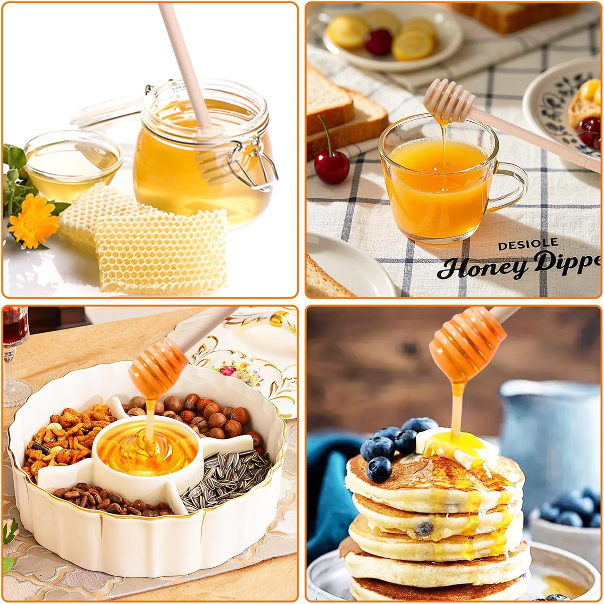 22 PCS Wooden Honey Sticks Dipper 6 Inch, Individually Wrapped Mini Honeycomb Honey Stirrer Stick For Honey Jar Dispense Drizzle Honey and Wedding Party Favors Gift