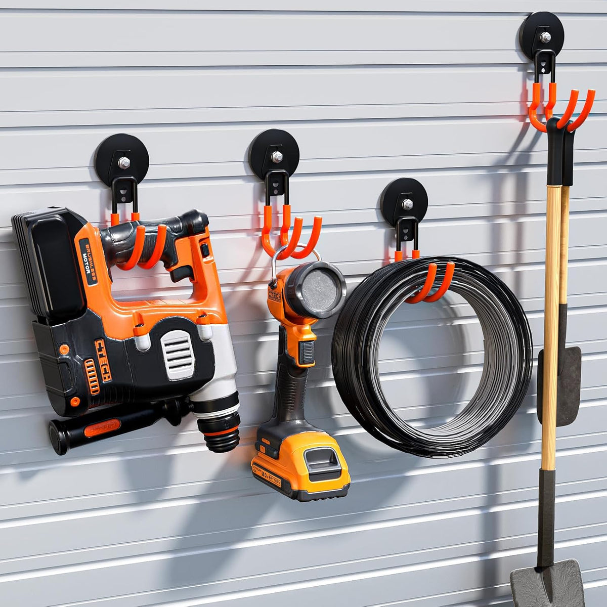 Heavy Duty Storage Magnetic Utility Hooks Large Garage Magnet Hooks with Anti-Slip Coating for Metal Cabinet,Pegboard,Garage Shelve,Garden Tools (Orange4pro)