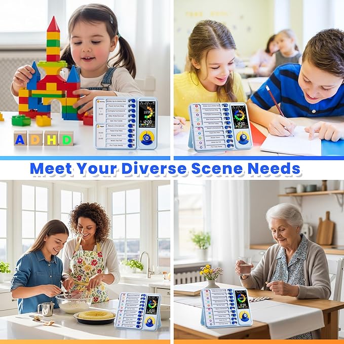 Mooking 5-in-1 Visual Timer, ADHD Tool for Kids|Adults, Visual Schedule for Kids with Autism, 12/24 Task Timer & Chore Chart Board, ADHD Tools with Daily Checklist for Home, School, Classroom - Blue