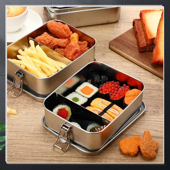 Umigy 4 Pcs Stainless Steel Food Containers 1200ml Metal Bento Lunch Box Stainless Steel Food Storage Containers, Lockable Clips to Leak Proof, Reusable Dishwasher Snack Boxes for Work