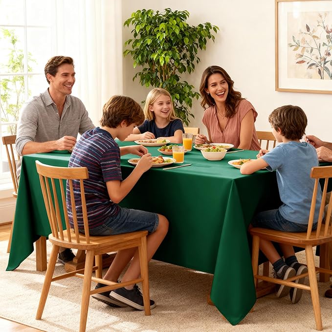 10-Pack Hunter Green Tablecloths for Rectangle Tables, 60 x 120 Inches, Stain-Resistant Polyester Fabric for 6 Foot Tables - Washable Table Covers for Weddings, Birthday Parties, Events