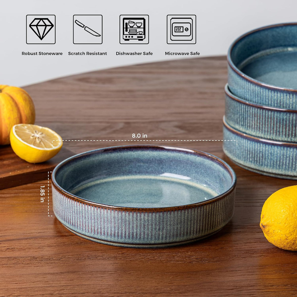 GBHOME 7.5'' Stoneware Pasta Bowls, Serving Bowls Set of 6 for Kitchen, Double Reactive Glaze Bowls for Fruit,Pasta,Salad,Oatmeal,Meal, Microwave Safe (6 pcs)
