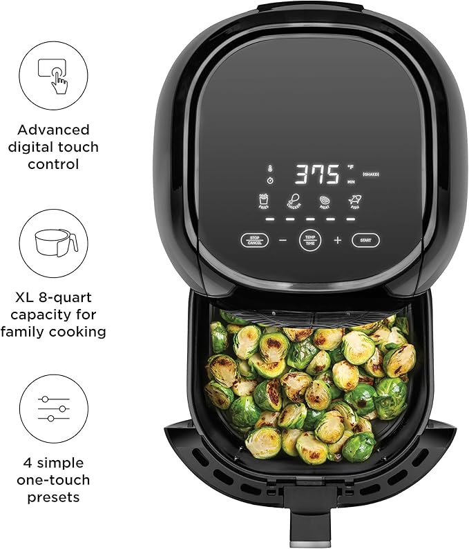 Chefman TurboFry Touch 8 Quart Air Fryer w/ XL Viewing Window & Advanced Digital Display, Fry with Less Oil for Healthy Food, Adjustable Temperature Control, Cooking Presets & Dishwasher-Safe Basket