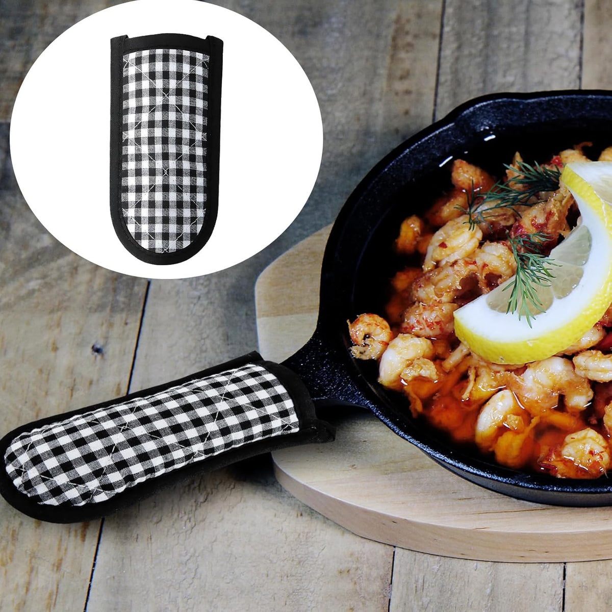 Patelai 4 Pcs Cast Iron Skillet Handle Covers Heat Resistant Pot Handle Covers Non Slip Cotton Pot Sleeves Holder Mitts Machine Washable for Kitchen Baking Cooking Cookwares(Plaid Style)