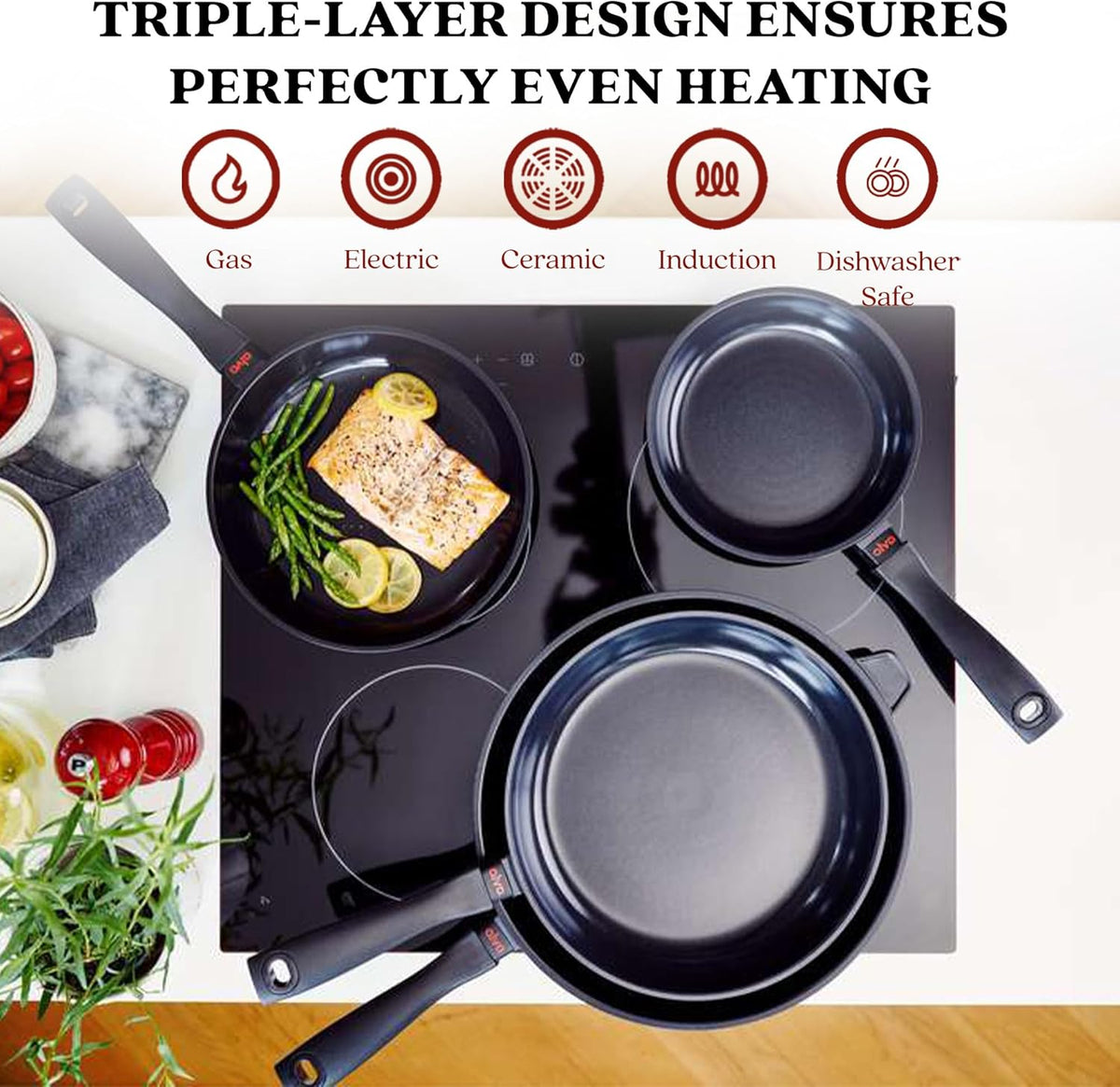 Alva Energy 8″ Ceramic Frying Pan – PFAS/PTFE-Free, Nonstick Skillet for Eggs & Small Meals – Lightweight, Induction & Oven Safe – Stay-Cool Handle, Scratch-Resistant, Dishwasher Safe