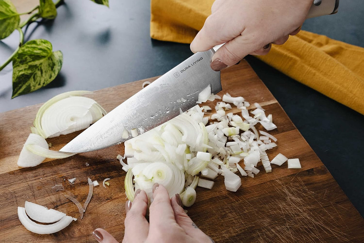 8-Inch Chef Knife – Ultra-Sharp German High Carbon Stainless Steel, Full Tang, Ergonomic Handle, Multipurpose Kitchen Knife for Chopping, Slicing, and Dicing, Cream