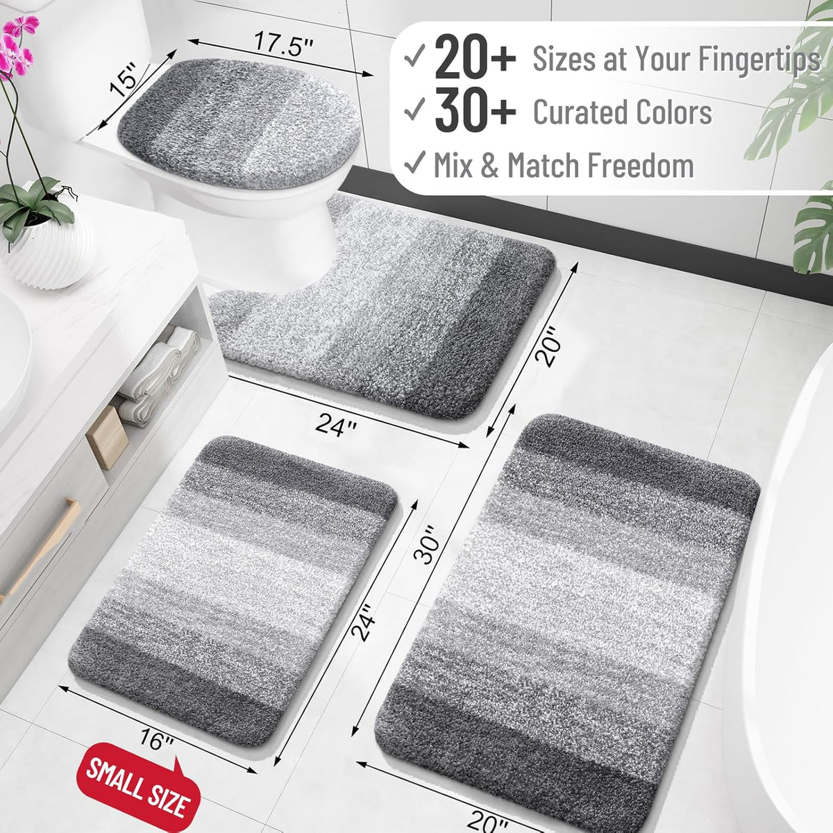 OLANLY Bathroom Rug Mat 59x24, Extra Soft and Absorbent Microfiber Bath Rugs, Non-Slip Plush Shaggy Bath Carpet Runner, Machine Wash Dry, Bath Mats for Bathroom Floor, Tub and Shower, Grey