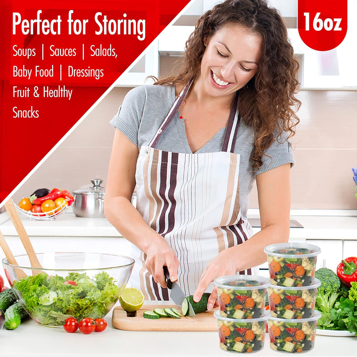 16oz-Deli Containers with Lids Leakproof - 50 Pack BPA-Free Plastic Microwaveable Clear Food Storage Container Premium Heavy-Duty Quality, Freezer & Dishwasher Safe