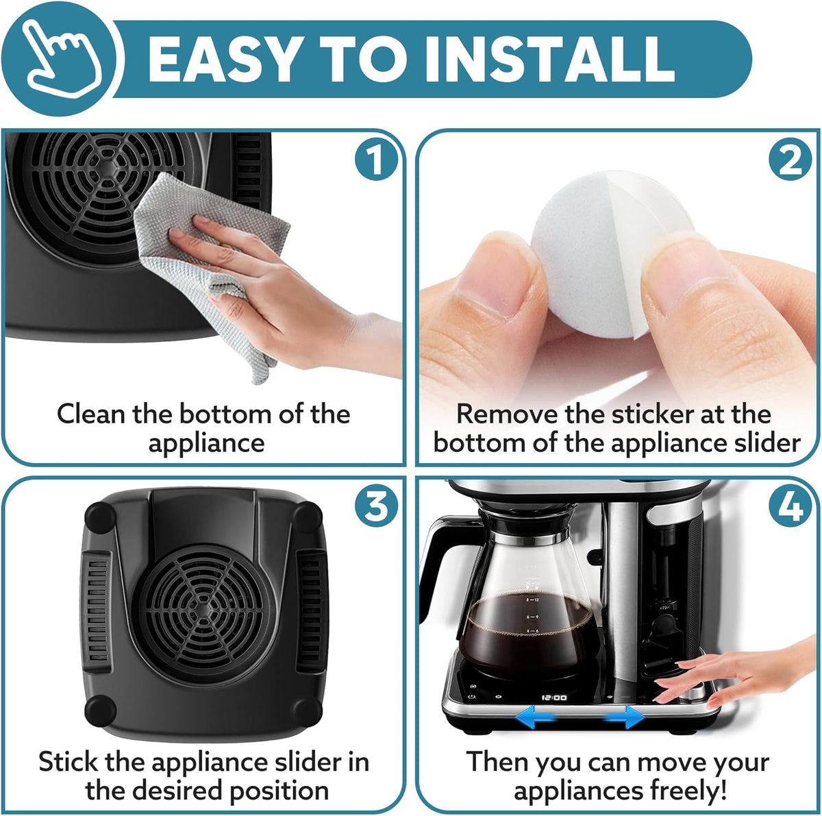 Appliance Sliders for Kitchen Black 24 PCS Self-Adhesive Small Kitchen Appliance Slider Hacks Easy to MovIing & Space Saving Must Have Gadgets Mixer Accessories for countertop