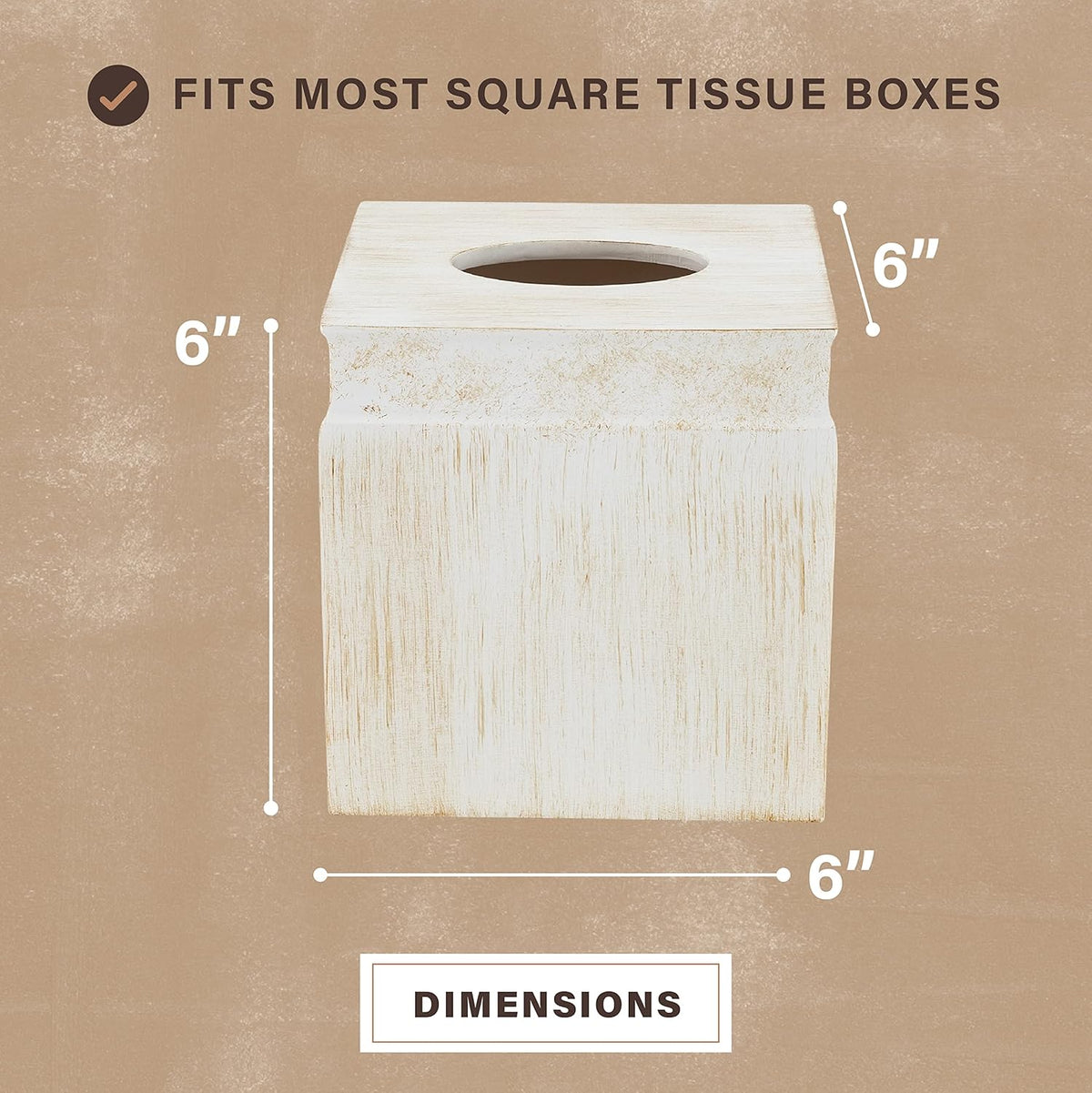 Creative Scents Rustic Luxe Tissue Box Cover Square – Beige Tissue Box Holder Square with Oval Opening for Easy Access - Tissue Holder with Modern Rustic Design Fits Any Farmhouse Bathroom Decor