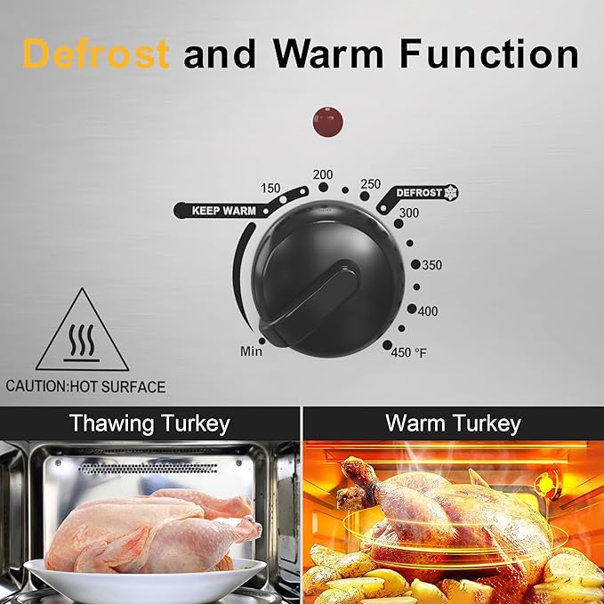 Sunvivi 24lb 20-Quart Roaster Oven, Electric Roaster Oven with Self-Basting Lid, Turkey Roaster with Unique Defrost/Warm Function, Large Roaster with Removable Pan & Rack, Stainless Steel, Silver