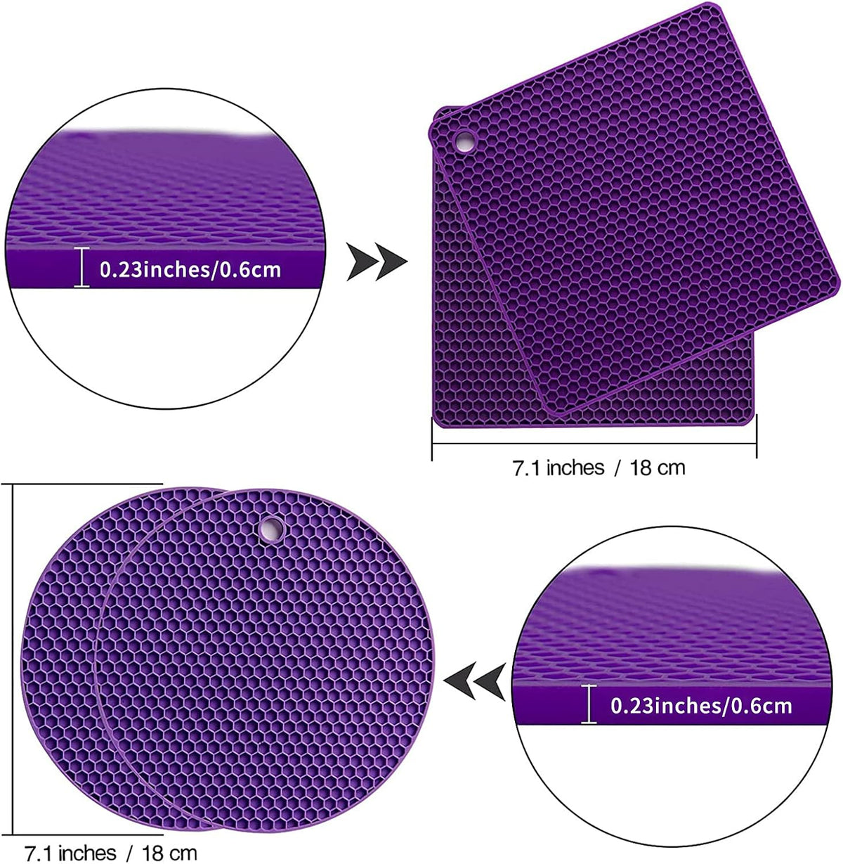 Joyhalo Trivets for Hot Dishes - Hot Pads for Kitchen, Silicone Pot Holders for Hot Pots and Pans, Silicone Mats for Kitchen Countertops, Table, Flexible Easy to Wash and Dry, Purple