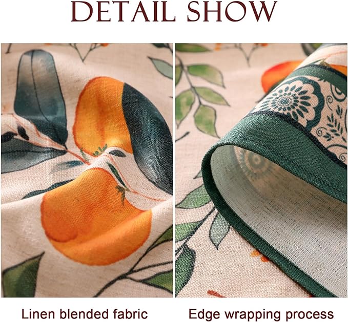 patdrea Designer Vintage Linen Rectangle Table Cloth,Framhouse Oranges and Leaves Pattern French Tablecloth,Fall Decor Cover for Kitchen Dining Christmas,Thanksgiving,55"x87"-Palladin a