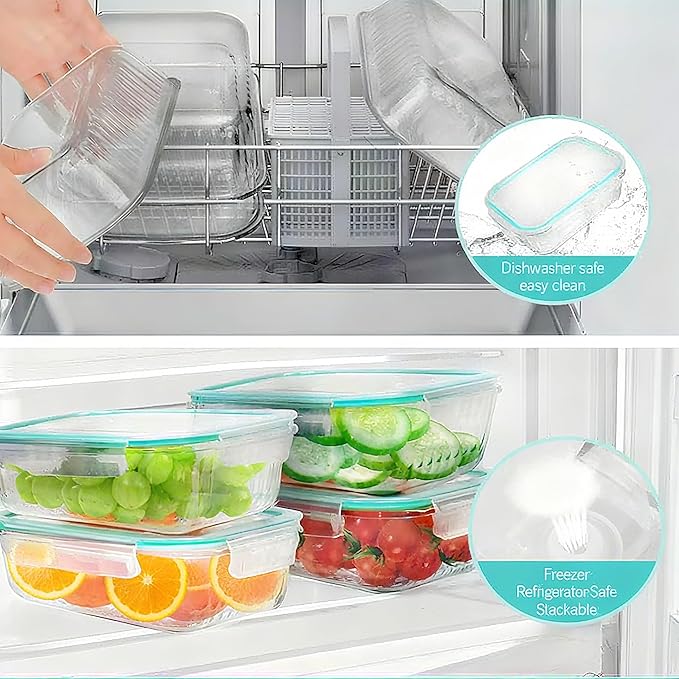 5-Packs, 36 Oz Glass Meal Prep Containers with Snap Locking Lids Glass Food Containers,Airtight Lunch Container,Microwave, Oven, Freezer and Dishwasher