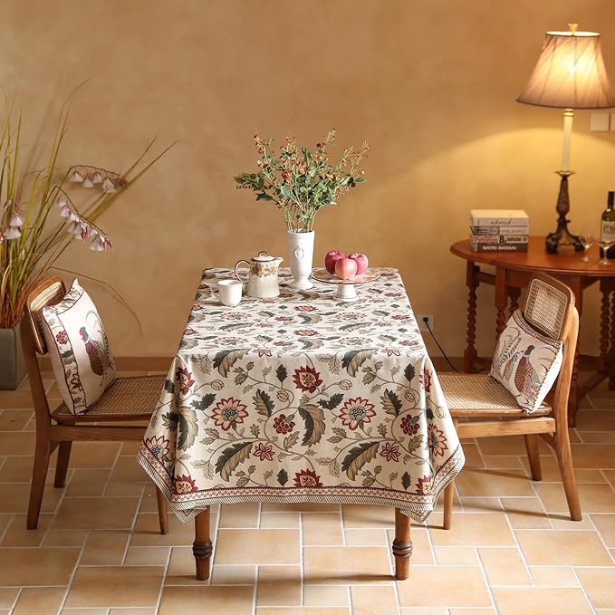 ISAENNE Designer Provence Floral Small Square Tablecloth,Linen Colorful Washable Indoor Table Cloth,Durable Home Decor Tablecloths for Dining Thanksgiving Kitchen Christmas,55"*55"-Ratina