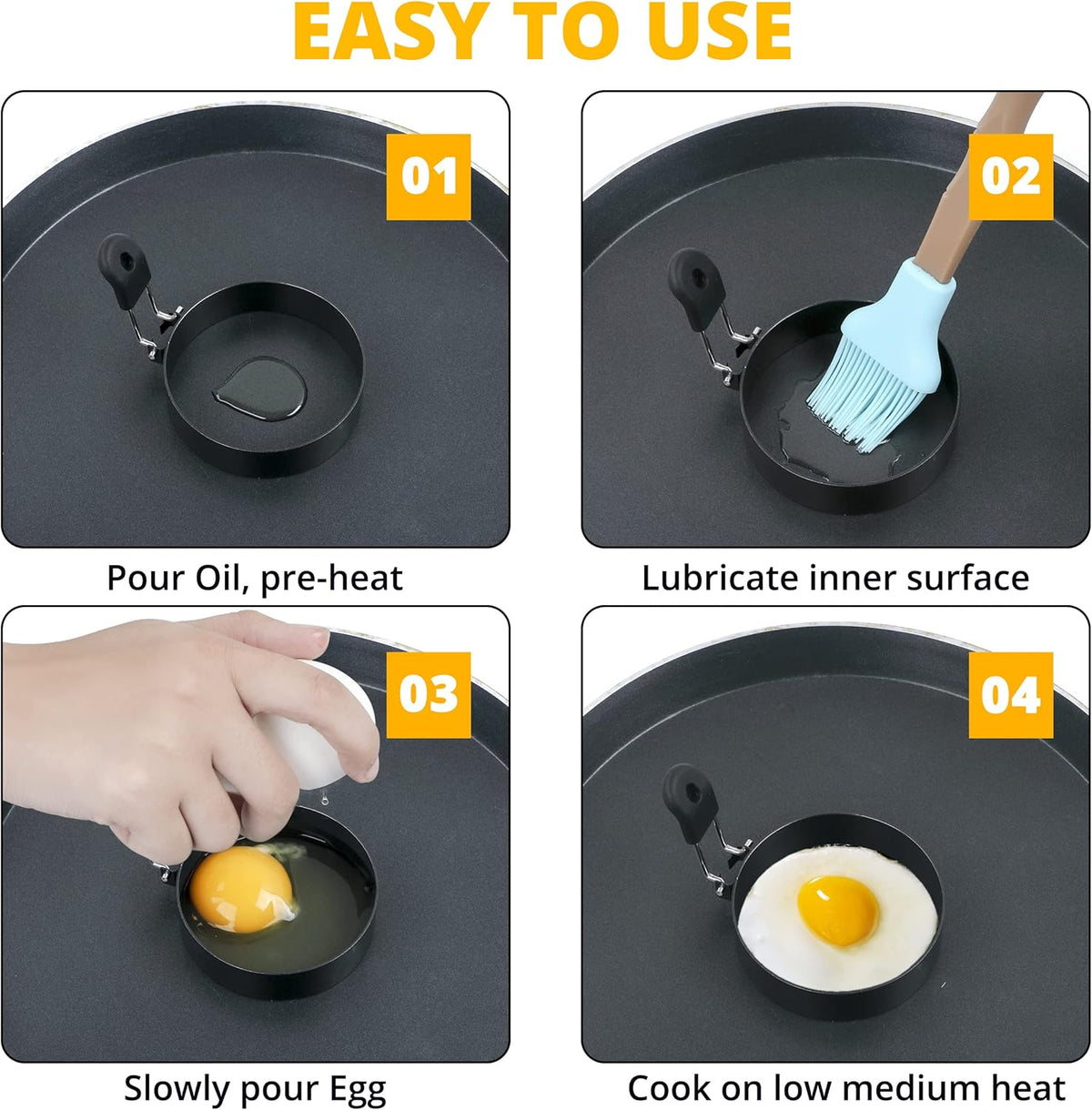 Egg Rings, 3.5'', Nonstick, Professional and Large, Stainless Steel Omelet/Egg Rings For Frying Eggs and Egg Mcmuffins, Egg Mold For Breakfast, Mini Pancakes, and Fried Eggs