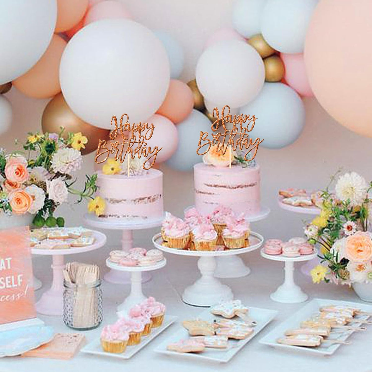 ZHUOWEISM 1 PCS Happy Birthday Cake Topper Glitter Happy Birthday Cake Pick for Celebrating Happy Birthday Anniversary Theme Party Cake Decorations Supplies Orange